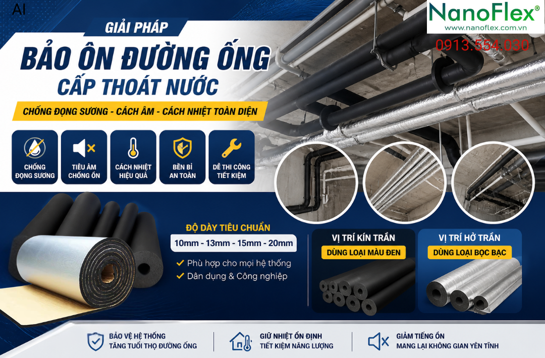Giải pháp bảo ôn đường ống cấp thoát nước – Chống đọng sương, cách âm, cách nhiệt toàn diện