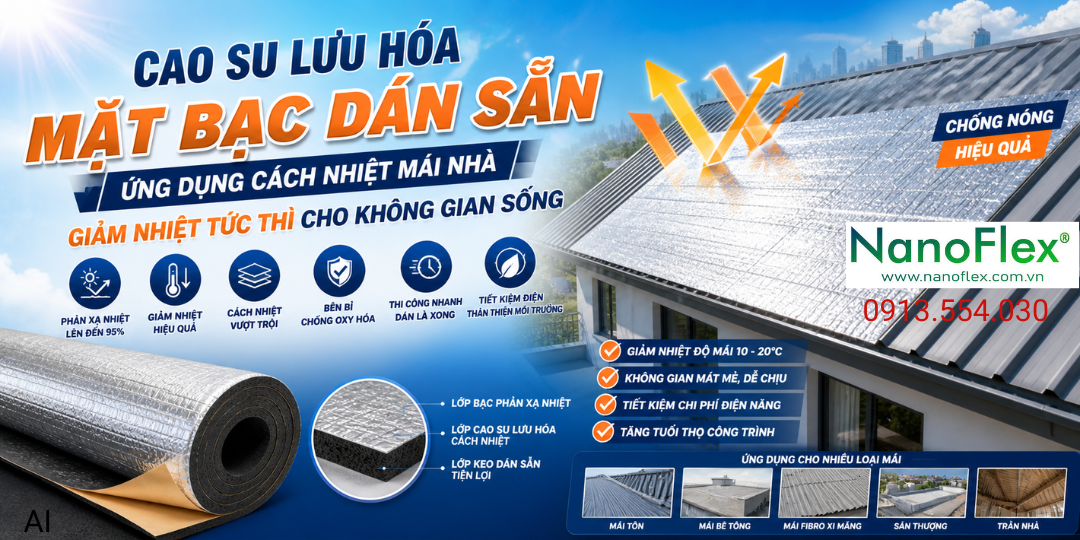 Cao su lưu hóa mặt bạc dán sẵn – Ứng dụng cách nhiệt mái nhà, giảm nhiệt tức thì cho không gian sống