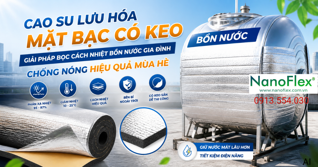 Cao su lưu hóa mặt bạc có keo – Giải pháp bọc cách nhiệt bồn nước gia đình chống nóng hiệu quả mùa hè